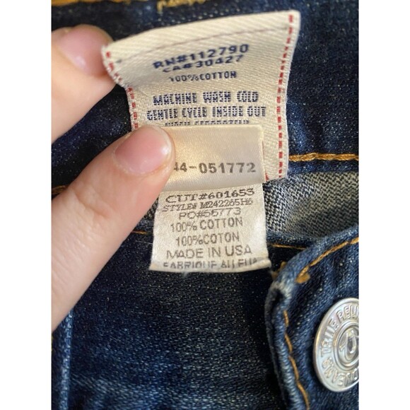 True Religion Men Denim Jeans 36 Bootcut/Flare Twisted Seams Green/Yellow Paint - Picture 11 of 13